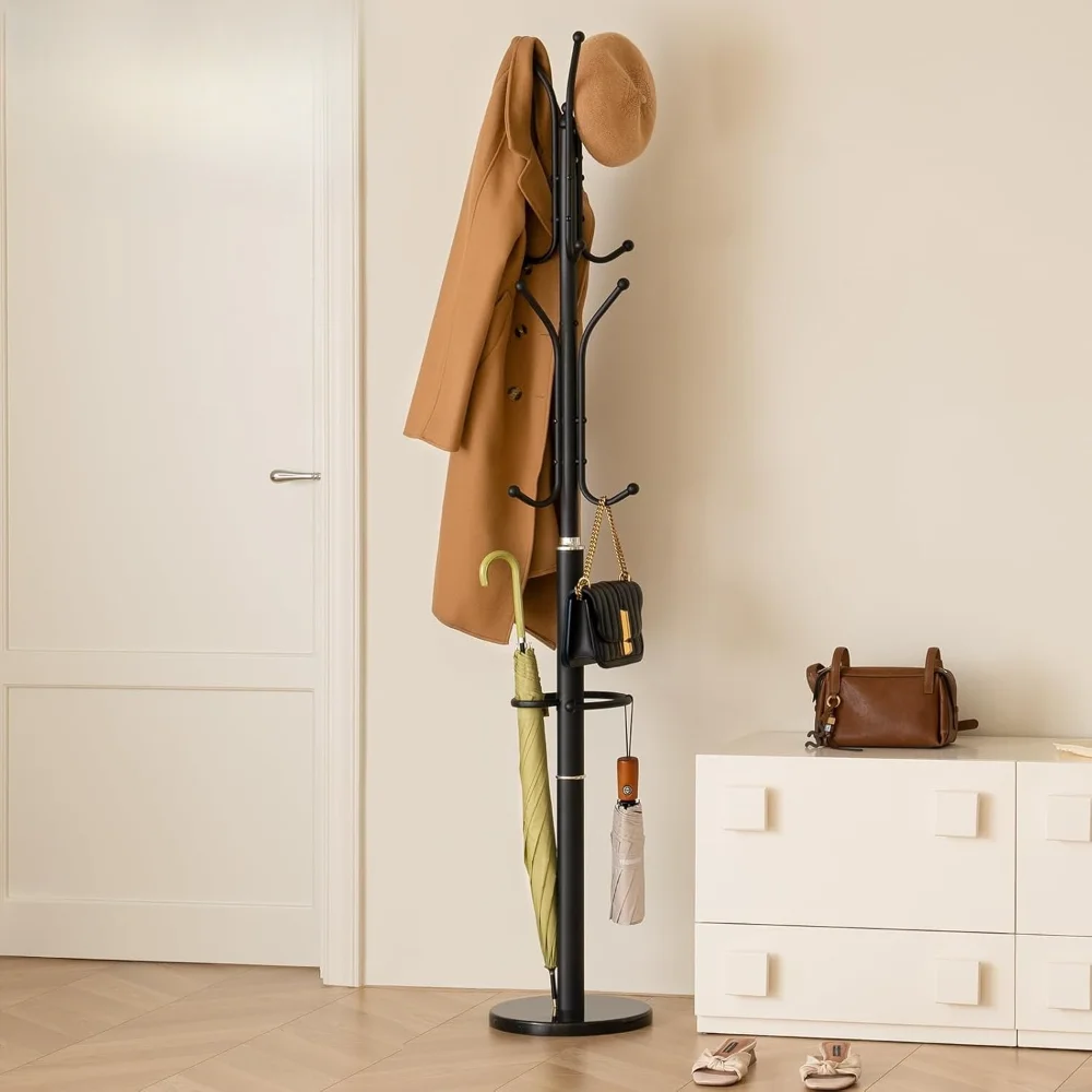 

Coat Tree with 12 Hooks & Umbrella Holder, Coat Hanger Stand for Corner Entryway Bedroom Office, Coats Racks