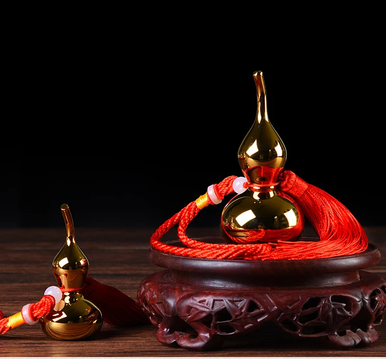 TOP COOL gift Pocket home mascot  fortune Mascot Money Drawing FENG SHUI lucky gilding copper cucurbit gourd statue
