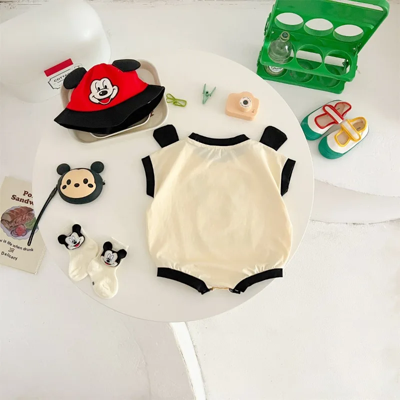 Newborn Boys Girl Rompers Sock Hat 3pcs Set Cartoon Mickey Mouse Jumpsuit Infant Costume Short Sleeve Bodysuits K2461-1