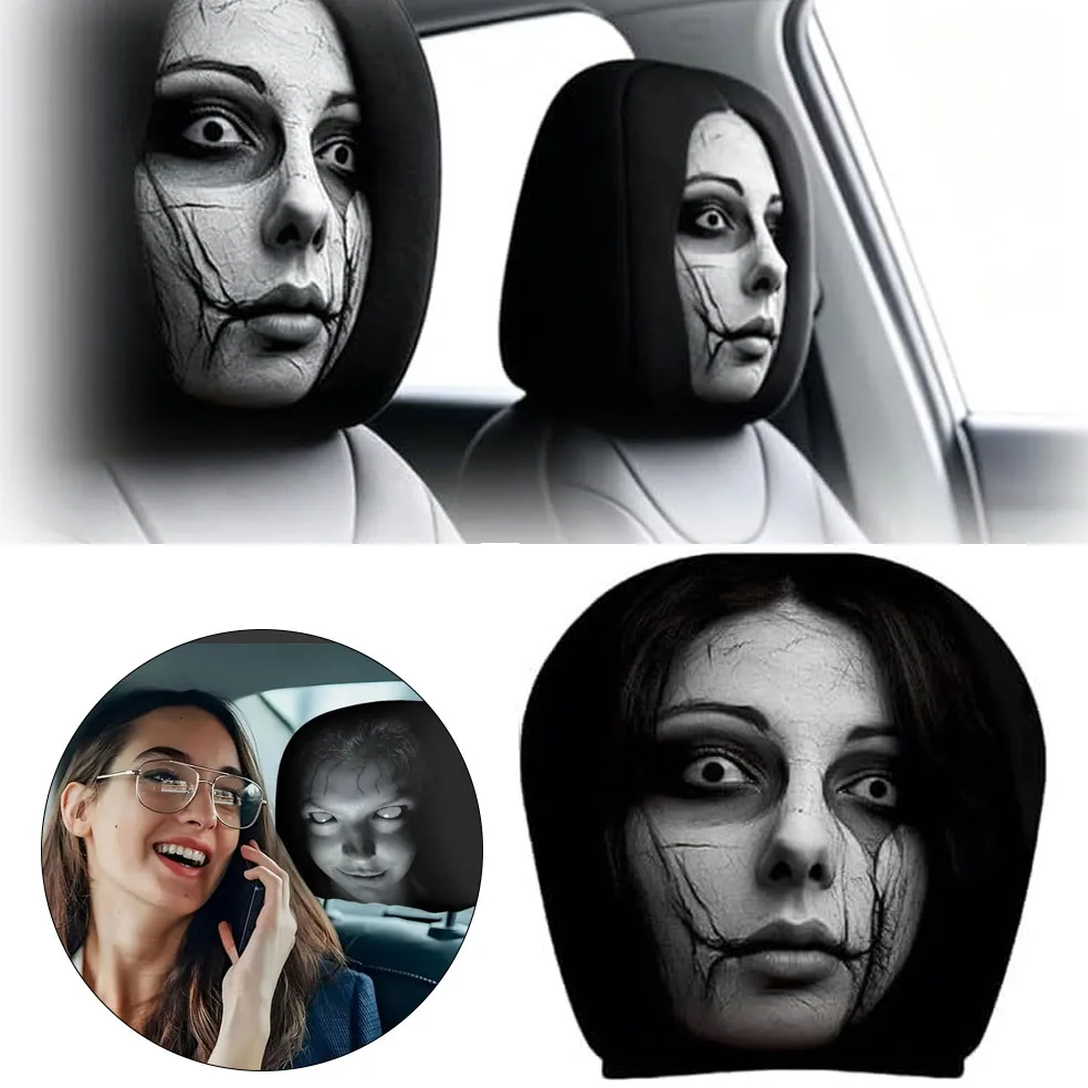 2 housses universelles élastiques pour appuie-tête de voiture, pour berline, camion, SUV, motif visage d'horreur d'Halloween, en polyester respirant, lavables et anti-poussière