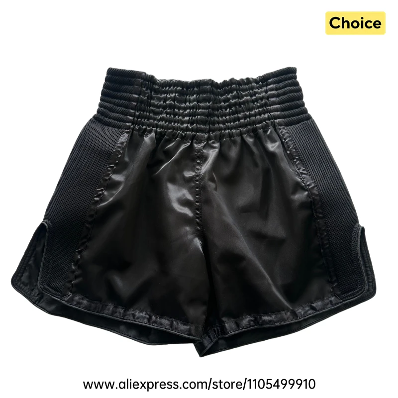 Muay Thai Shorts Einfarbige Boxtrainingsshorts mit Mesh-Einsatz Atmungsaktive Kampfsport-MMA-Kickbox-Wettkampfhosen für Männer Frauen Kinder