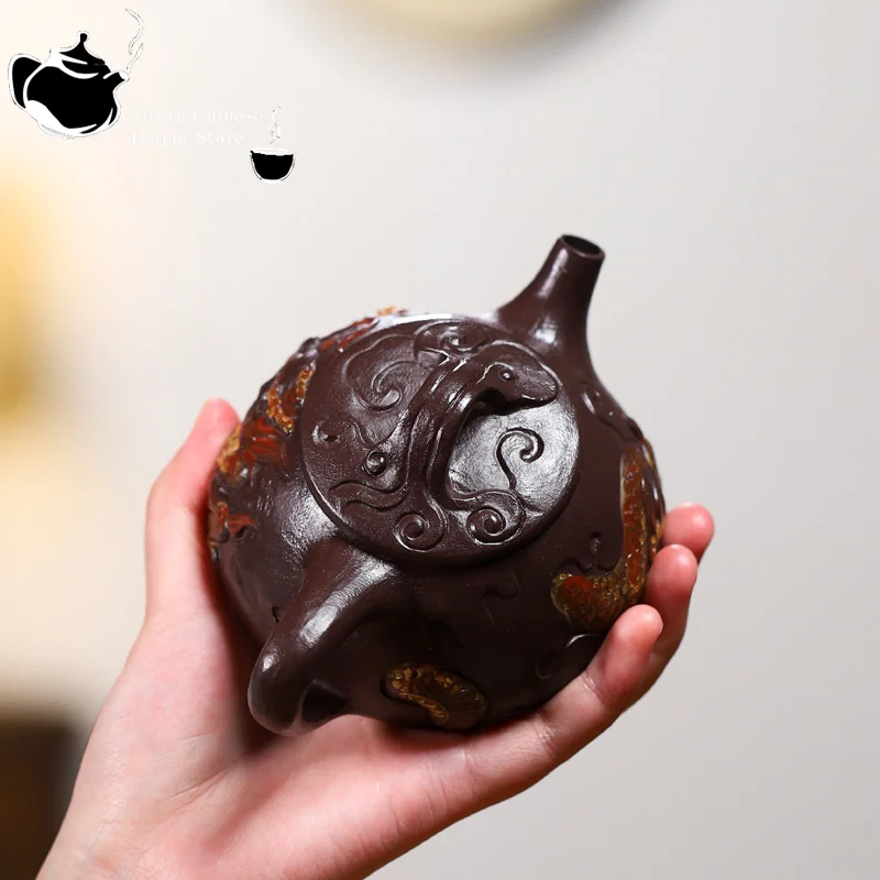 Yixing handmade purple clay teapot, original ore, purple mud, hidden dragon stone ladle, Kung Fu tea set, Chinese teapot 240ml