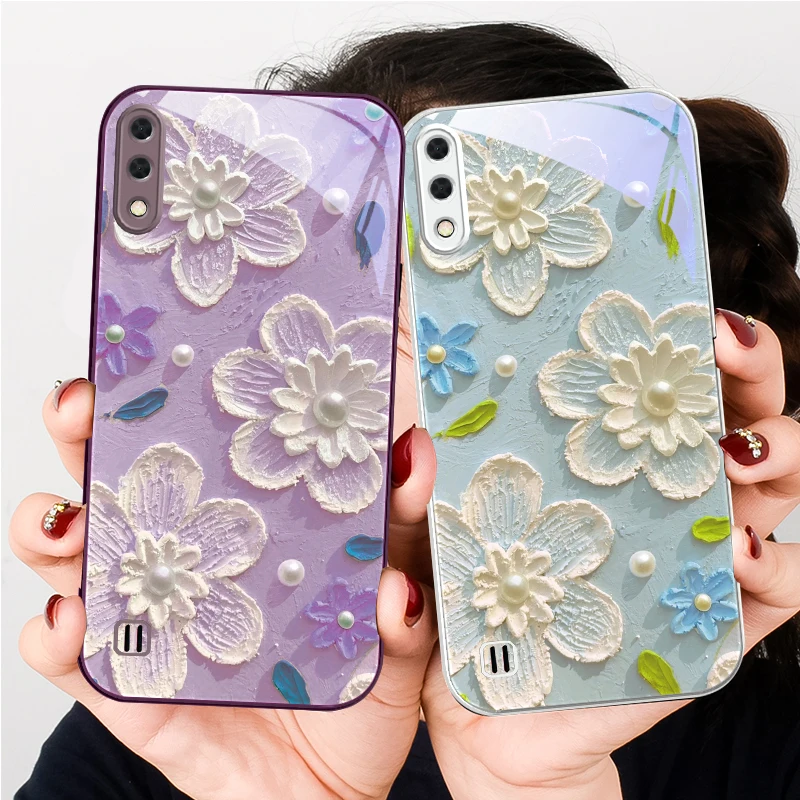 Cream rice white petals For Samsung A01 02 A03 Core 04 05 A06 10 12 A13 14 5G 15 16 M02 12 Note 8 9 10 20 glass Ultra phone case