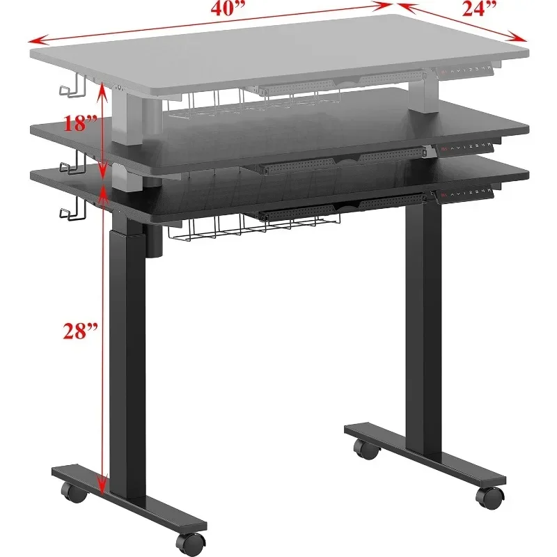 Небольшой электрический регулируемый по высоте мобильный стол с выдвижным ящиком, крючком и прокладкой кабелей, экономия места