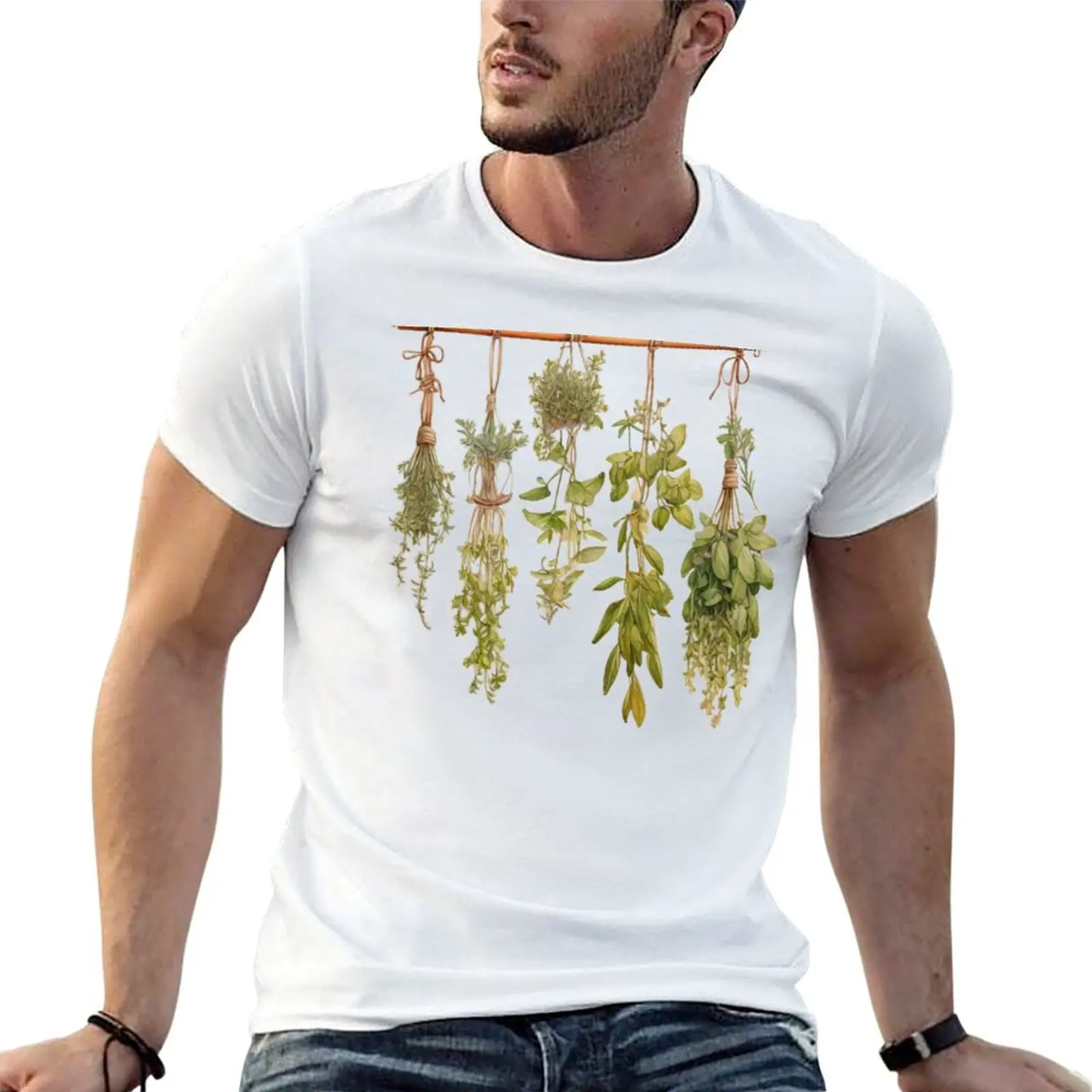 

Classic boho natural botanical watercolor herbs dried herbs T-Shirt cotton tshirt 100% T-Shirt