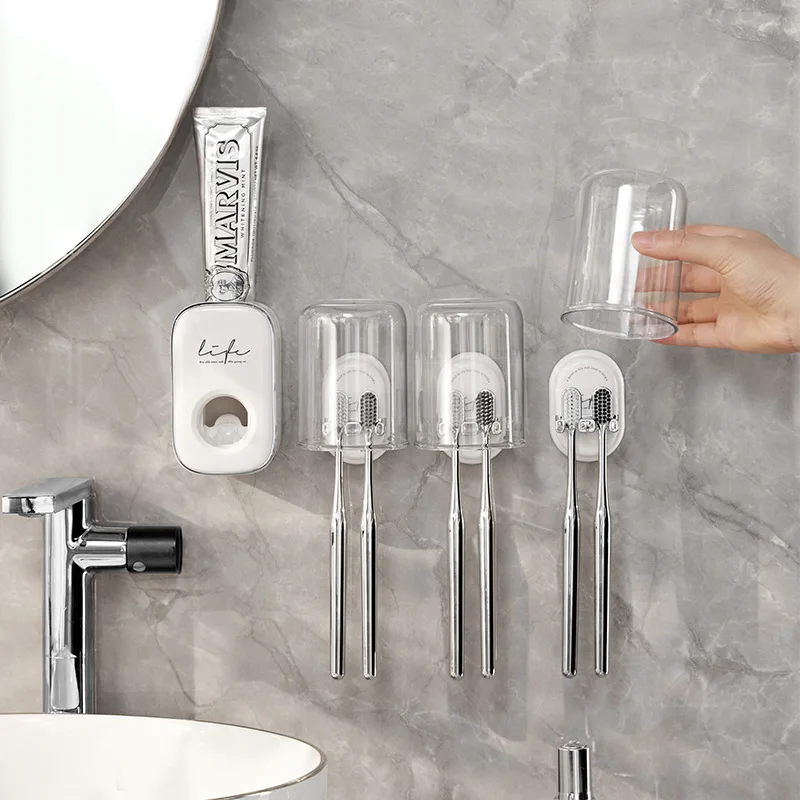 Toothbrush holder storage rack Douyin bathroom wall-mounted mouthwash cup punch-free dental cylinder holder set