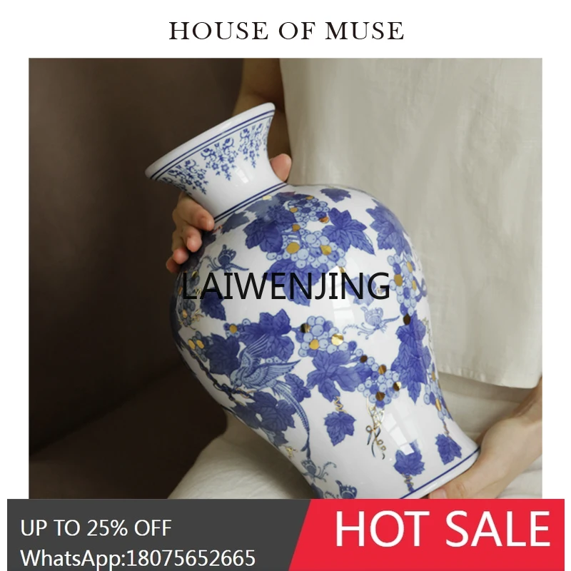 "Fuman Nianfeng" new Chinese ceramic vase blue and white porcelain entrance opening ornament