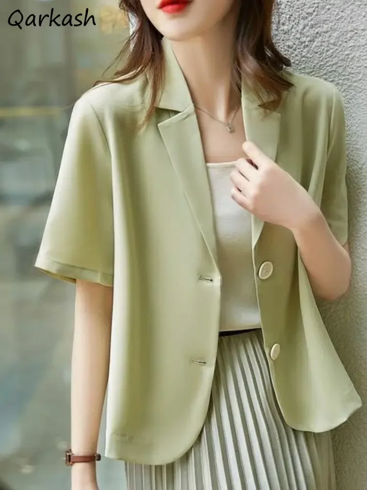 

Office Lady Blazers Women Baggy Summer Thin Vintage Solid Casual Holiday Outwear Elegant Fashion Mujer Basics England Style 2023