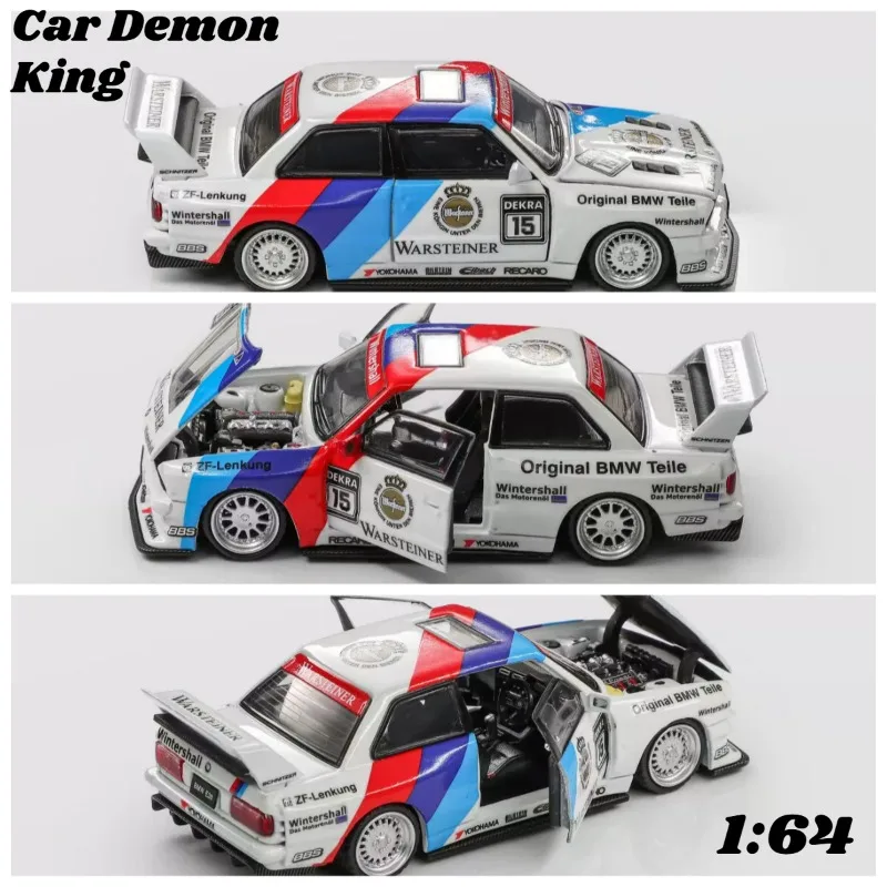 Car Demon King 1:64 BMW M3 E30 Sedan DTM Full Opening Diecast Alloy Model Car, Desktop Decoration Collectible.