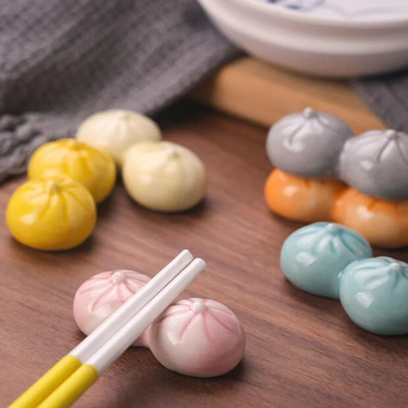 6Pcs/Set Japanese Style Chopstick Holder Creative Steamed Dumplings Chopstick Rack Spoon Fork Rest Pillow Kitchen Tabelware