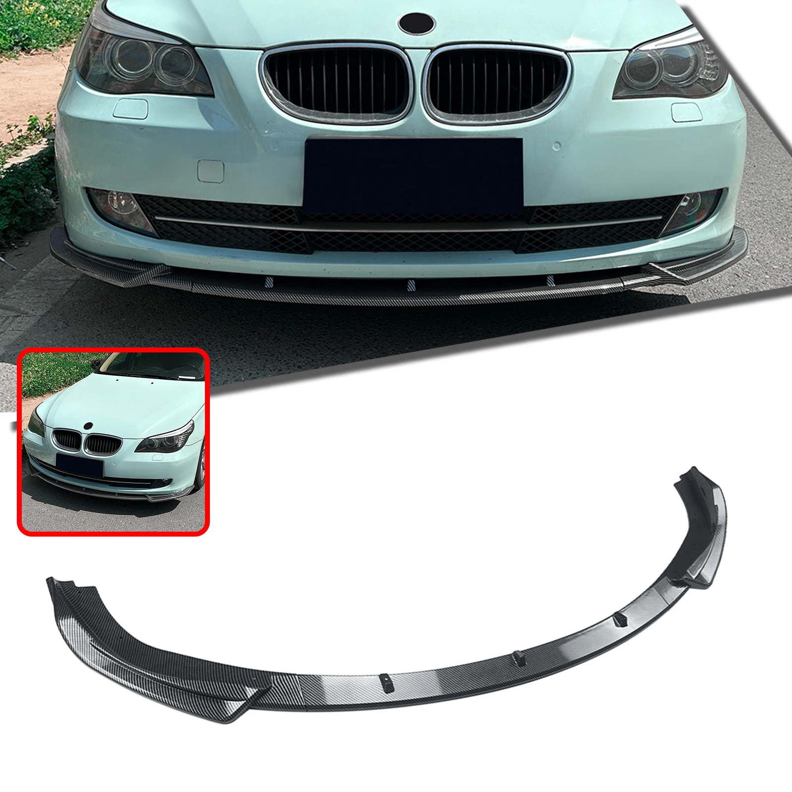 Front Bumper Spoiler Lip Carbon Fiber Look/Gloss Black Lower Splitter For BMW 5 Series E60 E61 LCI Standard Version 2008-2010