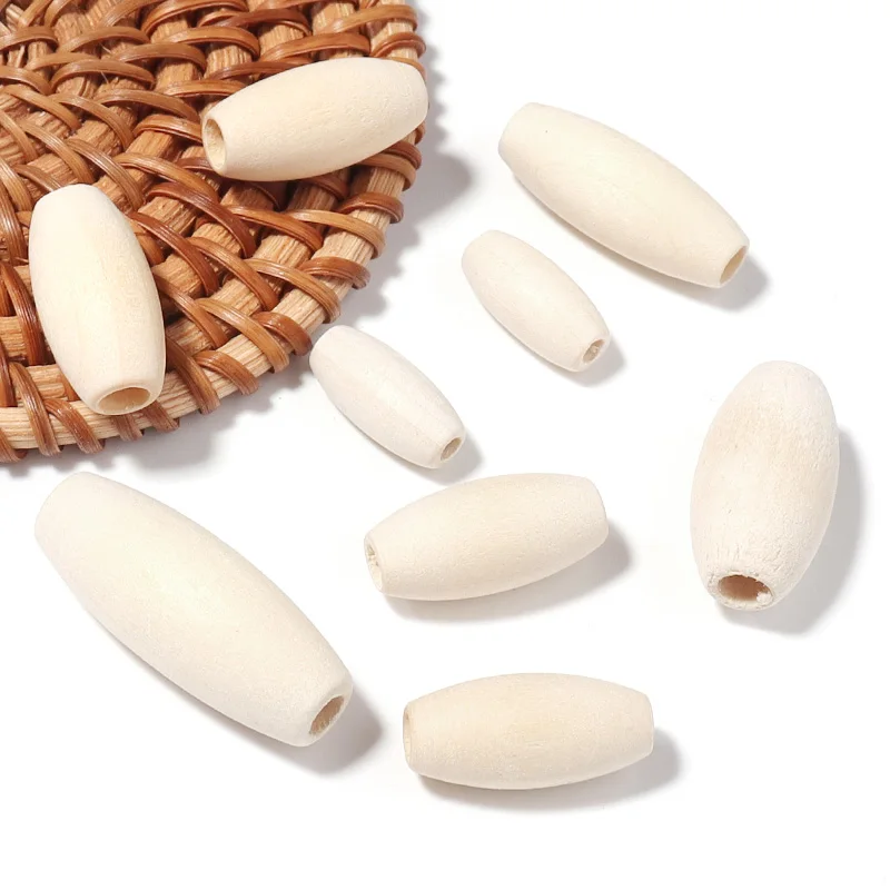 50/100pcs Natural Wooden Long Oval Shape Bead Loose Spacer Beads for DIY Handmade Bracelet Necklace Jewelry Making Accessories