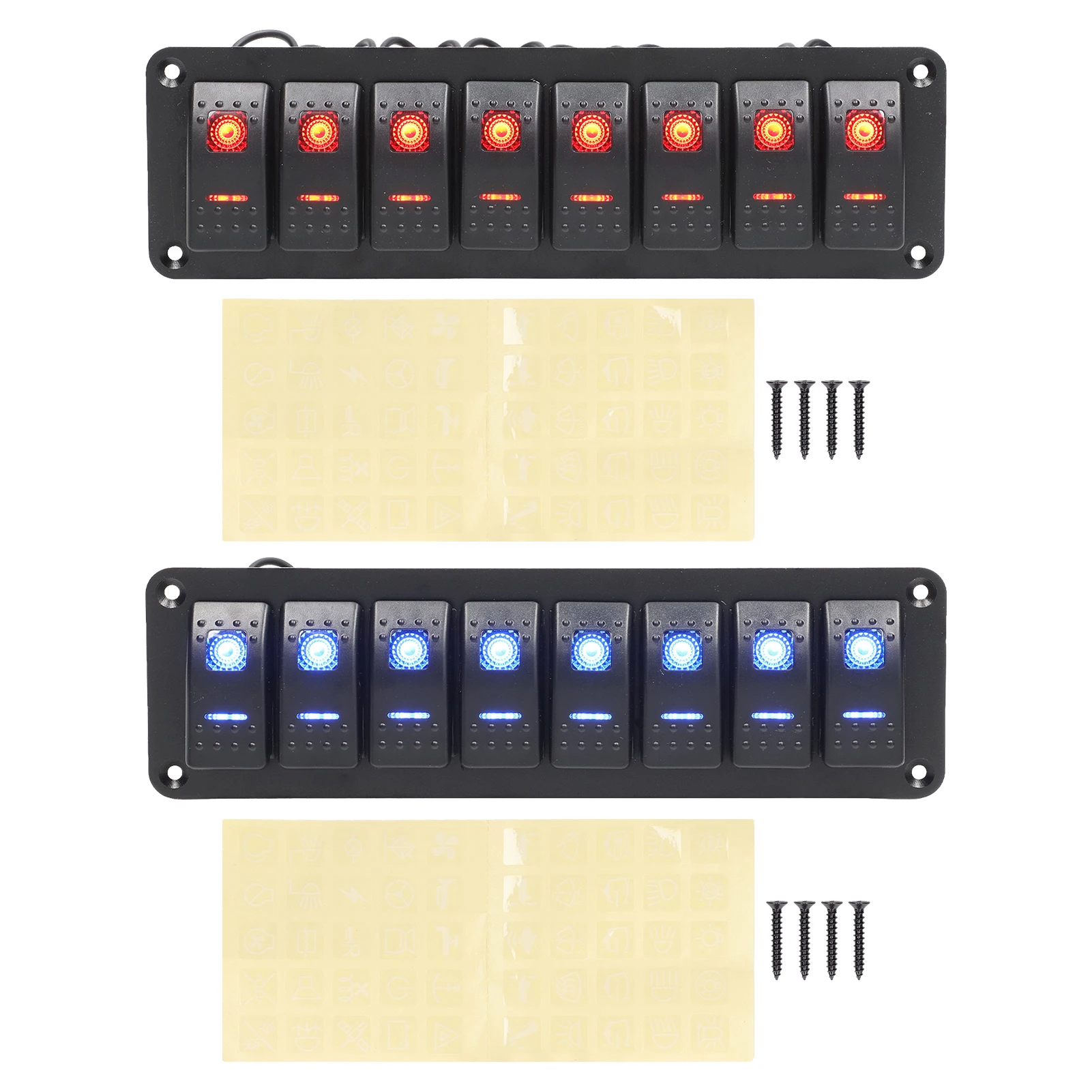 

Лодочки, 8-групповая панель кулисного переключателя со светодиодной подсветкой, переключатель включения и выключения, водонепроницаемая защита от перегрузки, предварительный провод для автомобиля, автофургона, морские аксессуары