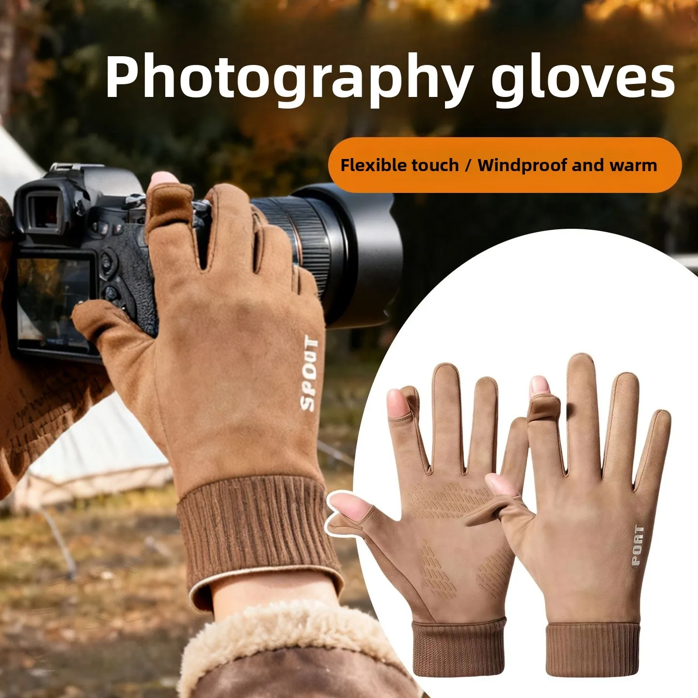 

Мужские замшевые перчатки, фотоаппарат, ветрозащитный чехол для велосипедной камеры, чехол для дрона, теплые перчатки для камеры с двумя пальцами