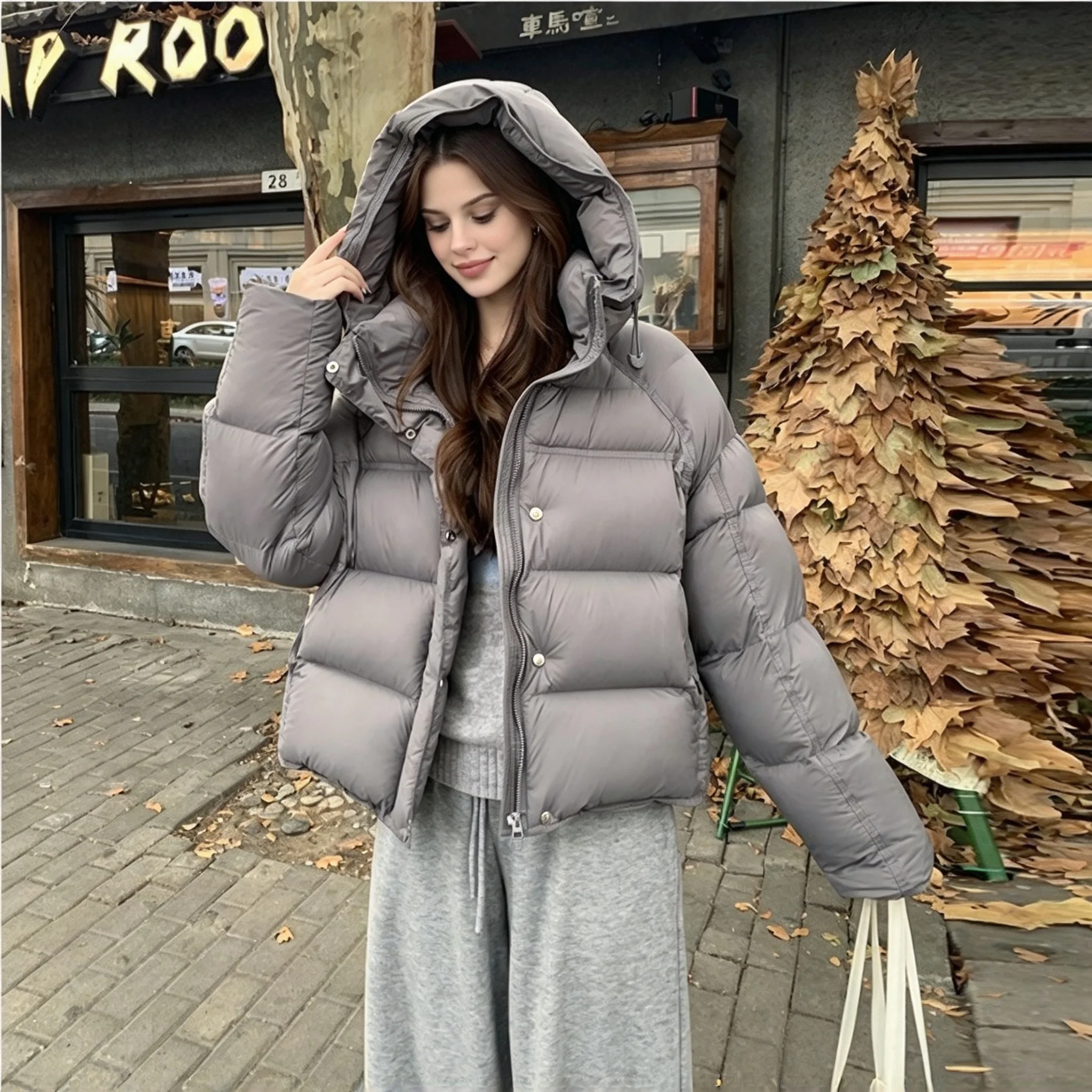 Cloud Women's Hooded Padded Down Coat Short Thick Warm Winter Trendy Fashion Classic Cozy Soft Chic New Luxury Outerwear Coats