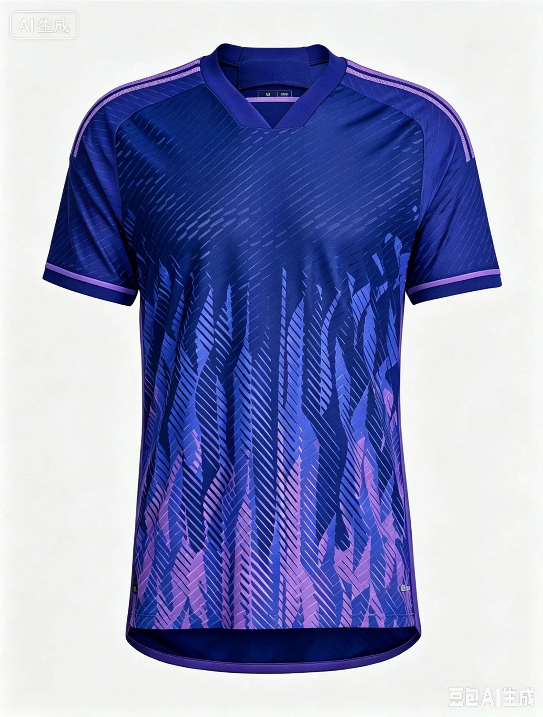 Men Breathable Soccer Football Jersey Short Sleeve V‑Neck Quick Dry Sports T‑Shirt Blue Purple Gradient Geometric Training Top