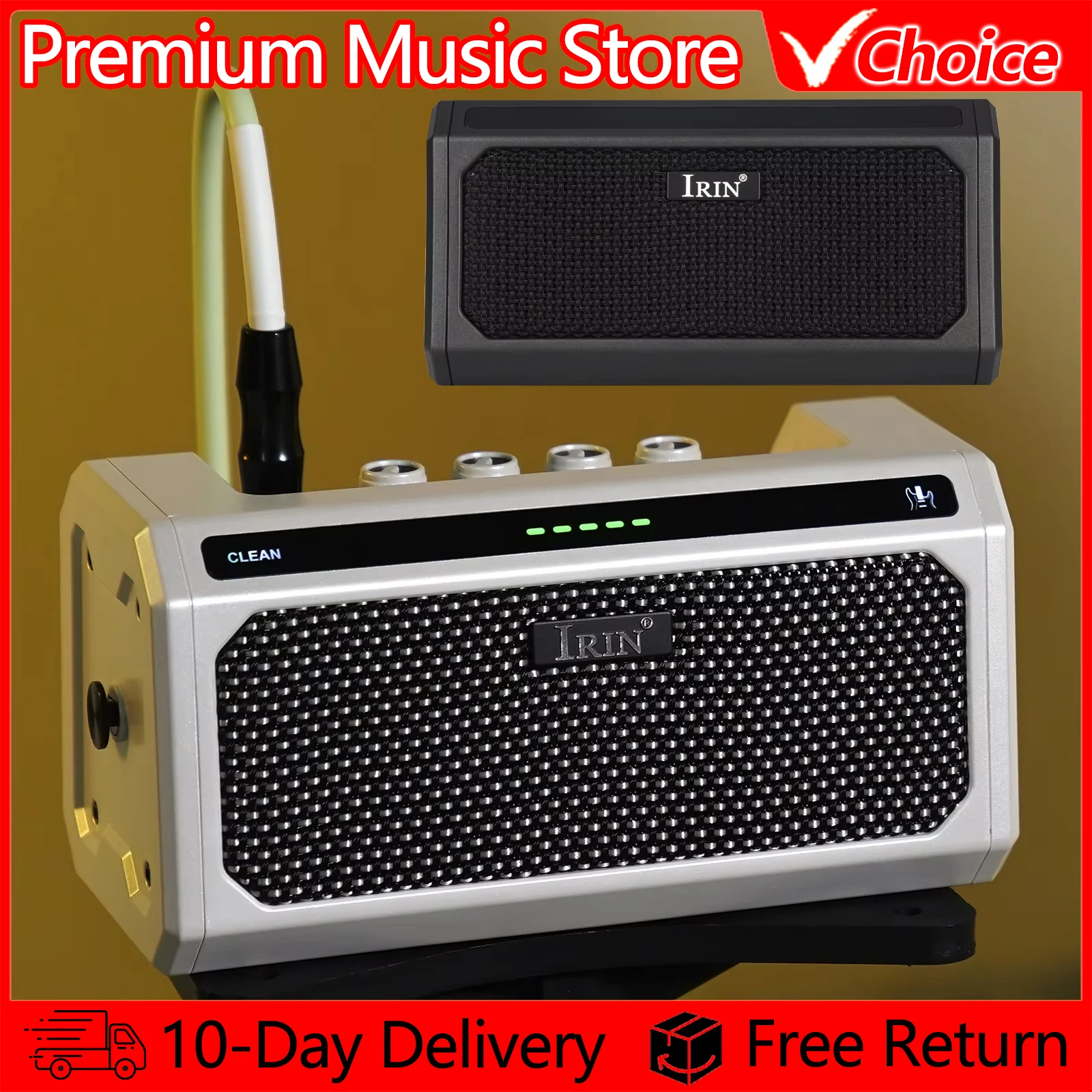 IRIN Electric Guitar Amplifier TG-08 Rechargeable 10W Bluetooth Speaker Amp with 5-Channel Reverb/Delay Effects, 20 Drum Rhythms