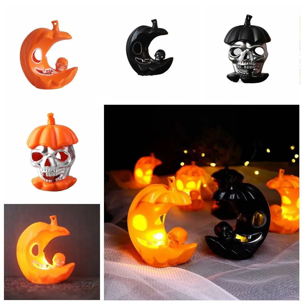 Colorful Pumpkin Skull Halloween Candle Light Scary Moon Pumpkin Skull Lamp PP Craft LED Pumpkin Lantern Decorative Props