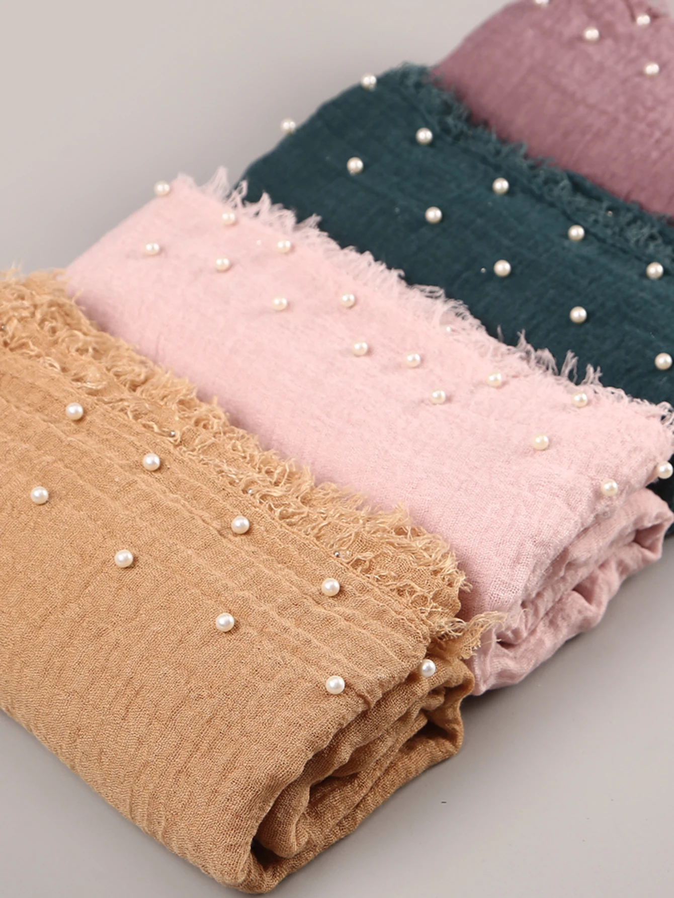 

Премиальный мятый хлопковый хиджаб с бусинами, шарф с жемчугом и морщинами, шали, мятый мусульманский платок Tudung Bawal