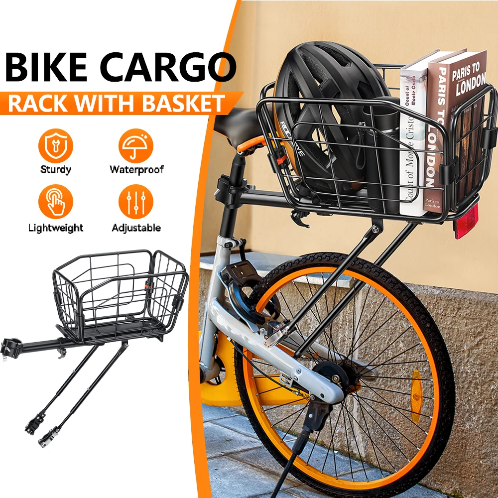

Aluminum Alloy Bicycle Rack With Basket Rear Luggage Storage Cargo Rack Detachable Large Capacity for Outdoor Travel Shopping
