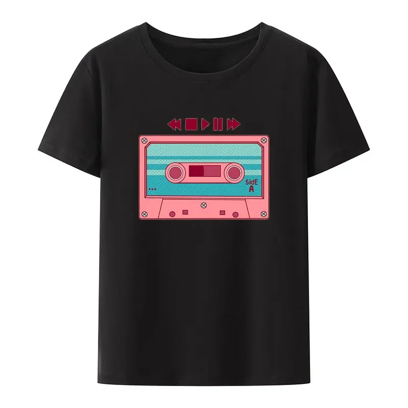Симпатичная розовая футболка в стиле ретро Mixtape 80-х годов, классическая футболка с модальным принтом, оригинальная ностальгическая футболка в стиле хип-хоп, креативная уличная одежда Y2k