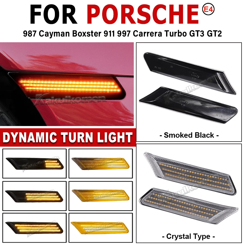 2x LED Dynamic Front Bumper Reflector Side Marker Light Turn Signal Lamps For Porsche 911 997 Carrera GT2 GT3 Boxster Cayman 987