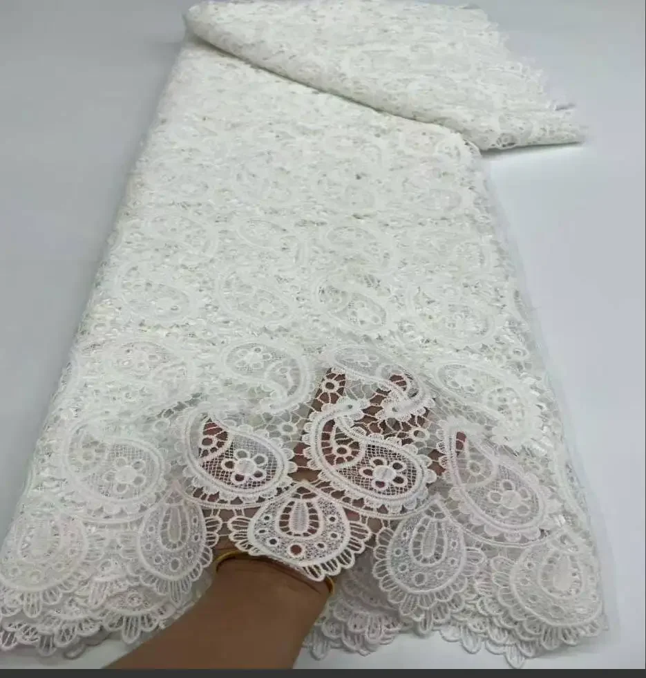 Pure White Milk Fiber Hollow Out Cord Lace Nigerian Water Soluble Lace Fabric 2026 Hight Quality African Guipure Cord Women Sew