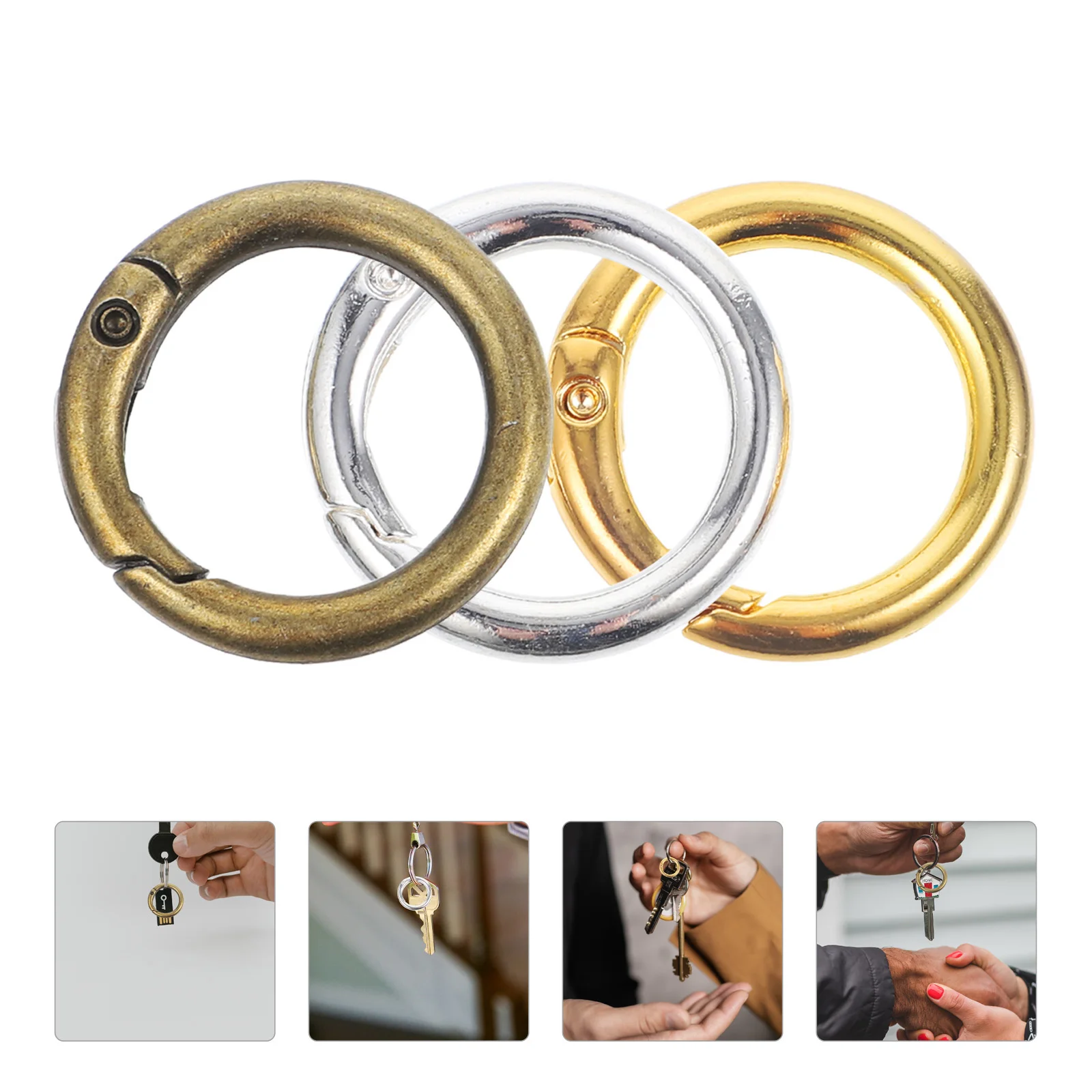 

15pcs Spring Buckle Key Chain Round Snap Rings Spring-loaded Circle Hooks Alloy Carabiner Keyring Sturdy Smooth Long-lasting