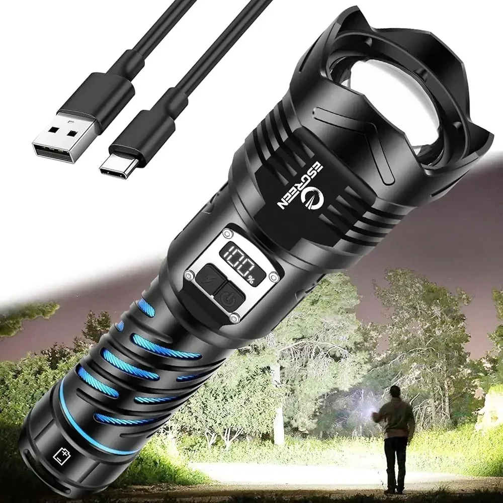

Free ShippingSuper Bright Flashlight High Lumens 100000 Rechargeable, Strong 50W LED, Big 8.54” Length, Adjustable 5-Mode, Dual