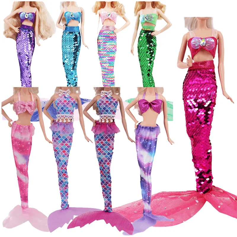 1x Fairytale Dress Shiny Mermaids Fishi-tail Outfits Princess Daily Casual Clothes for Barbie Doll Accessories Kids DIY Toy