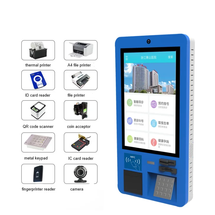Win10 Win11 Android Wall Mountable Restaurant آلة طلب الطعام POS وطابعة التذاكر كشك الخدمة الذاتية