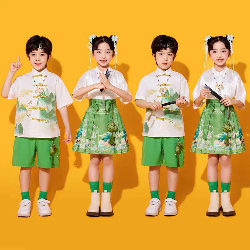 Children's Performance Hanfu Costume Elementary School Graduation Photo Class Uniform Soft Polyester Fiber Ancient Chinese Style
