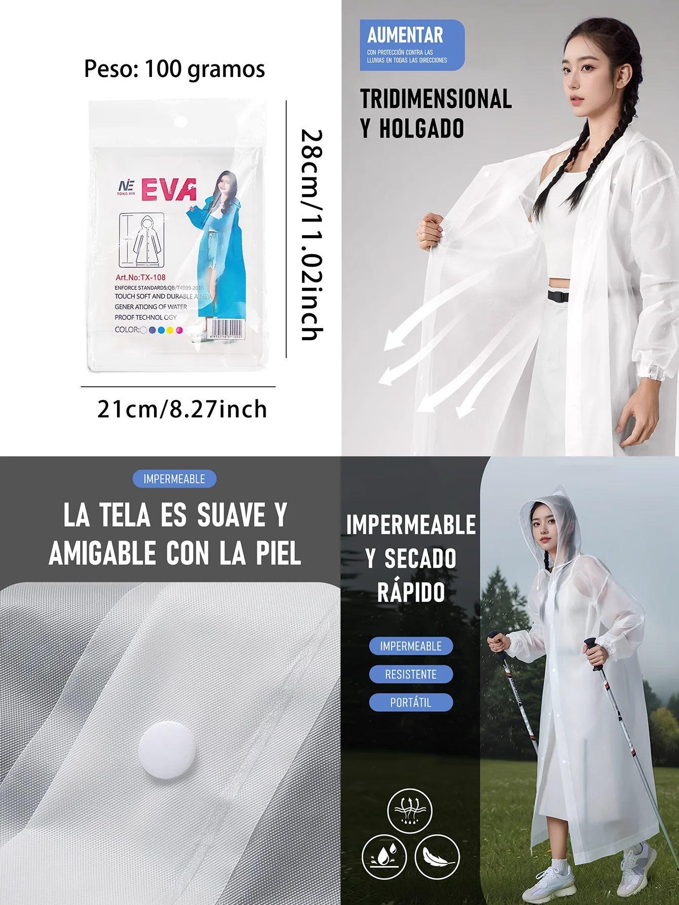SK-0167 El impermeable desechable Eva se puede reutilizar para adultos al aire libre y un impermeable portátil para viajes de montañismo de todo el cuerpo.