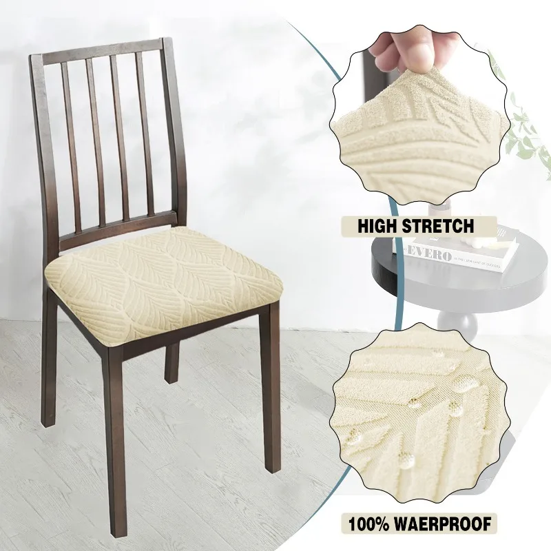1/2/4/6pcs Solid Color Splash-proof Chair Seat Cover Stretch Removable Seat Cushion Covers Leaf Pattern Chair Protector