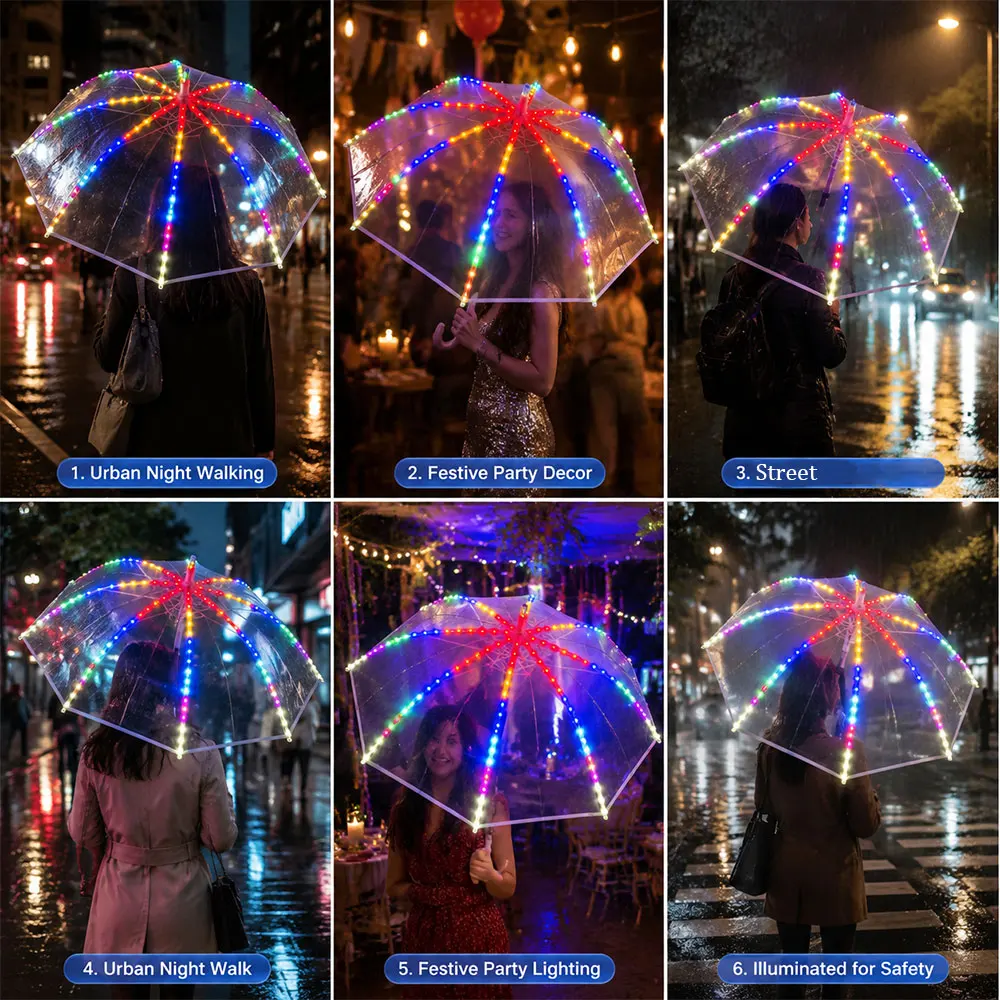 

Creative Glow Umbrella, 8-Bone Transparent Outdoor Props Gift Umbrella (Sold Without Batteries)