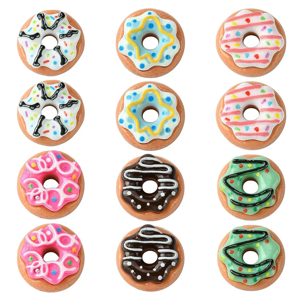 6/12pcs Mixed Resin Donuts Miniatures, Flatback Charms Embellishments for DIY Craft Projects Home Decor Supplies