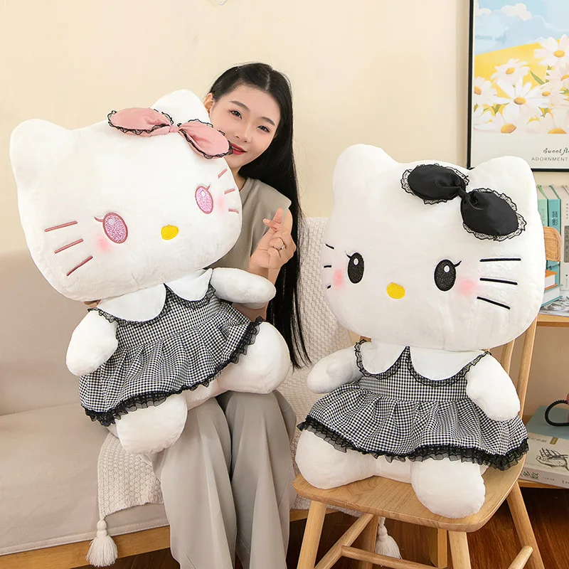 Kawaii Hello Kitty Plush Toy Sanrio Stuffed Doll Black Pillow Cute Plushie for Kids Birthday Christmas Gift Stuffed Animal Plush