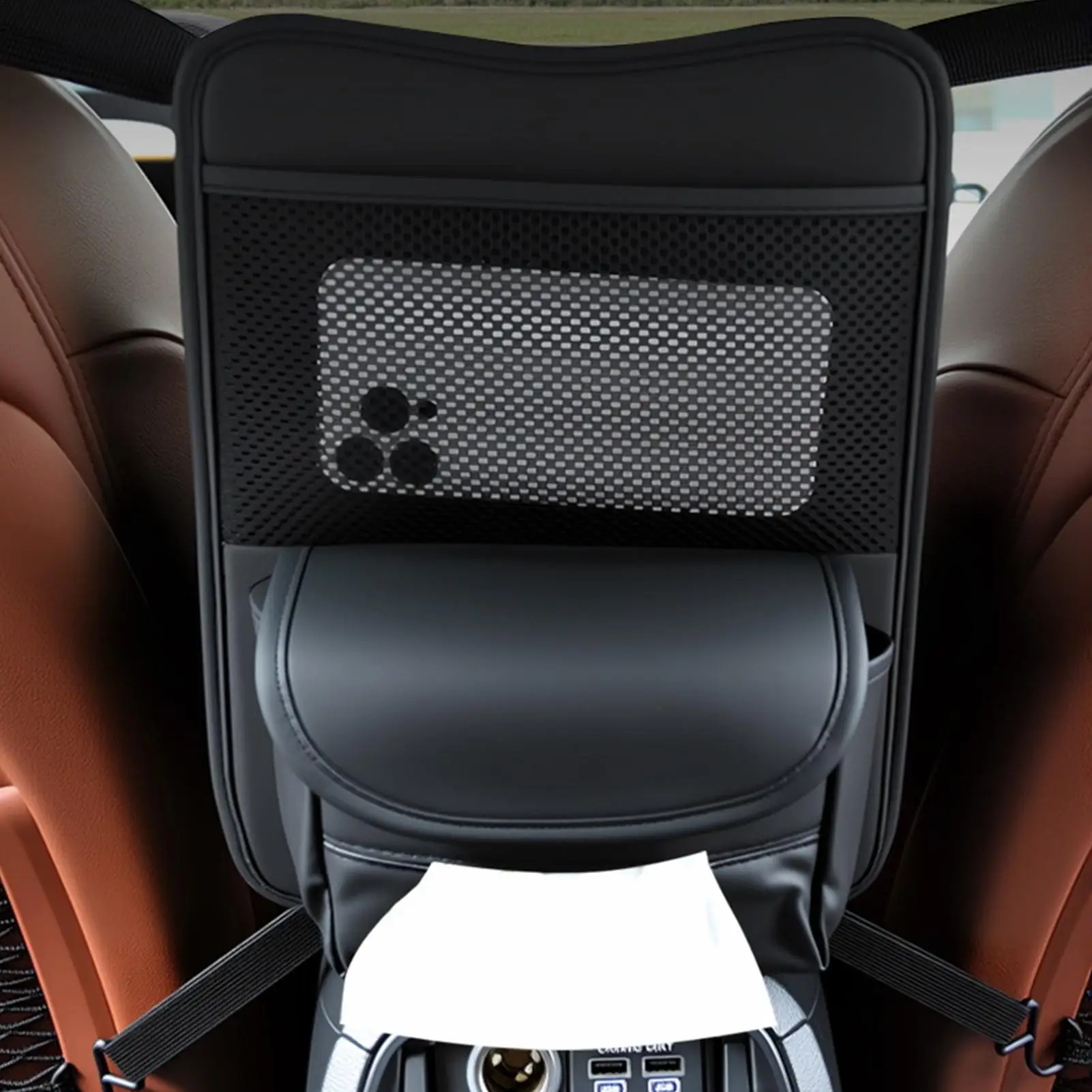 Car Seat Between Storage Bag PU Leather Between The Seat Storage Hanging Bag Car Purse Holder for Snack Key Cup Purse SUV