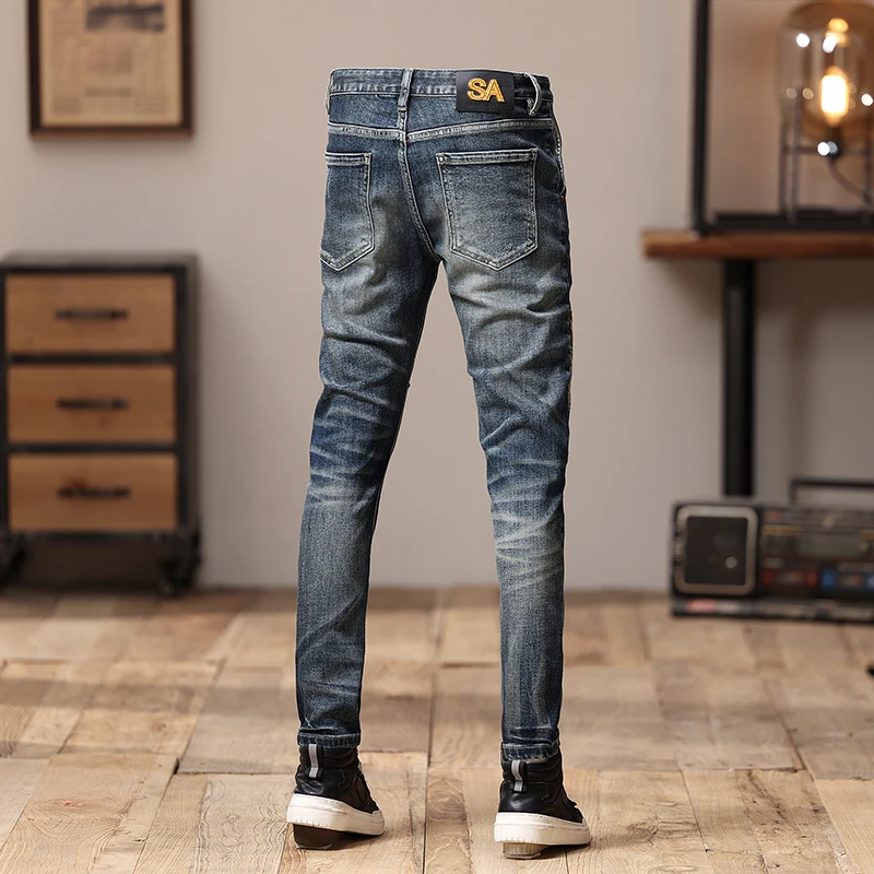 أزياء إيطالية جديدة جينز عالي الجودة مطاطا التخسيس الحنين التصحيح غسلها جودة عالية غسلها السراويل الزرقاء Y2K #3