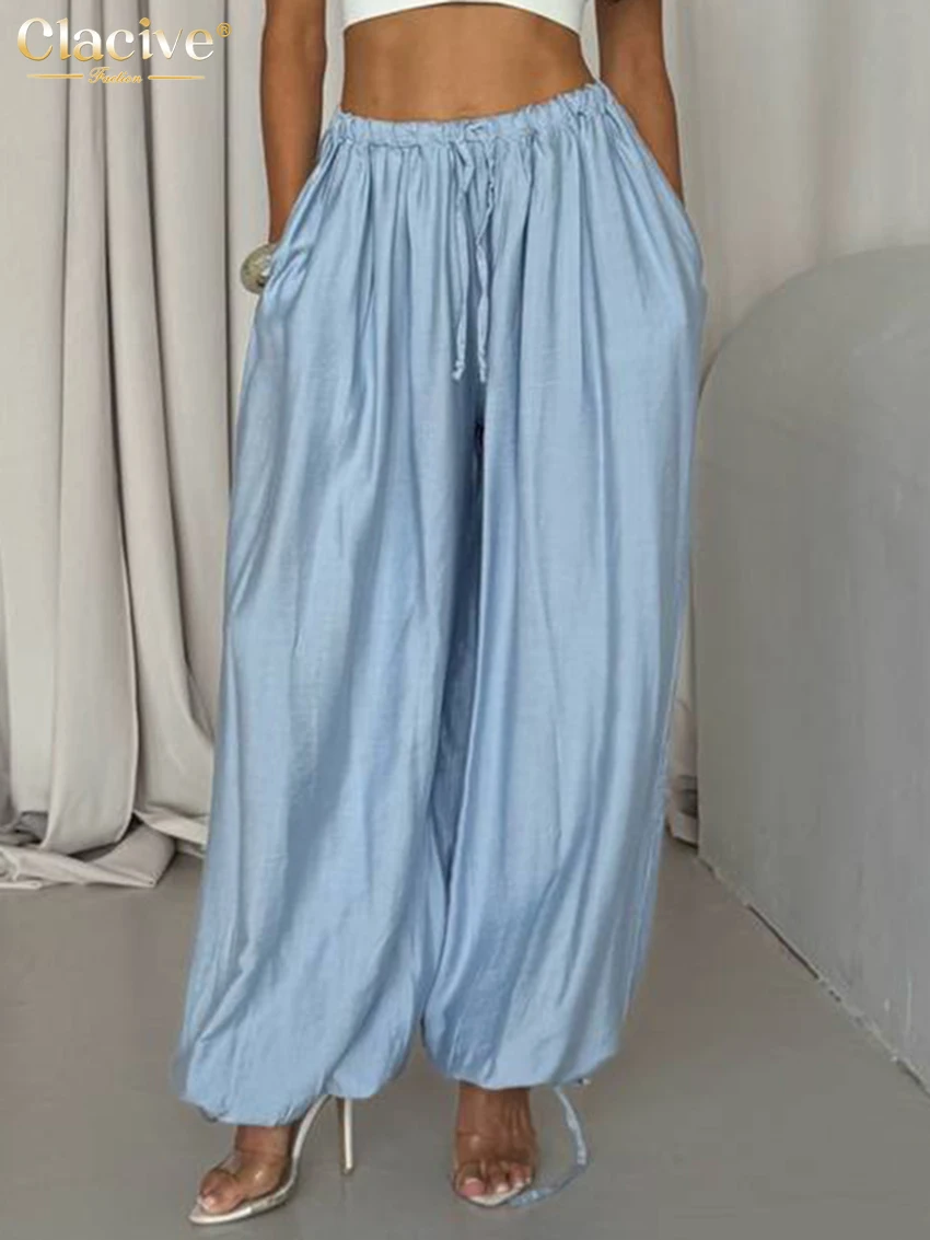 Clacive Fashion Loose Brown Women's Pants 2025 Casual High Waist Wide Leg Trousers Elegant Classic Solid Pants Female Clothing