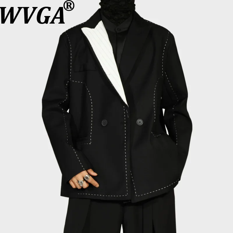 

WVGA Spring Autumn New Man Tide Turn-Down Collar Color Block Trendy Long Sleeve Blazer Niche Chic Casual Suit Jackets Ins W14753