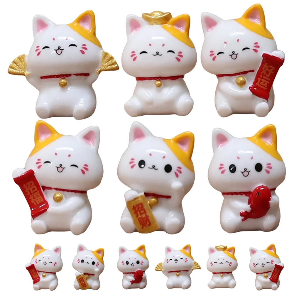 

12 Pcs Mini Fortune Figurines Resin Lucky Cat Ornaments Small Maneki Neko Decorations Cat Statue Micro Landscaping