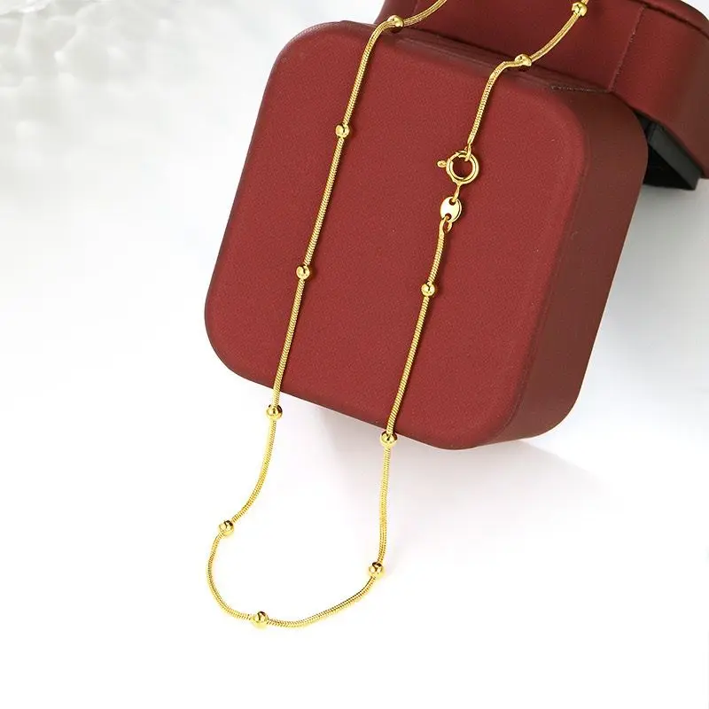 مجوهرات XP --(45 / 50 سم × 3 مم) سلسلة ثعبان صغيرة عصرية مع قلادة من الخرز للنساء مجوهرات عصرية مطلية بالذهب الخالص عيار 24 قيراط #4