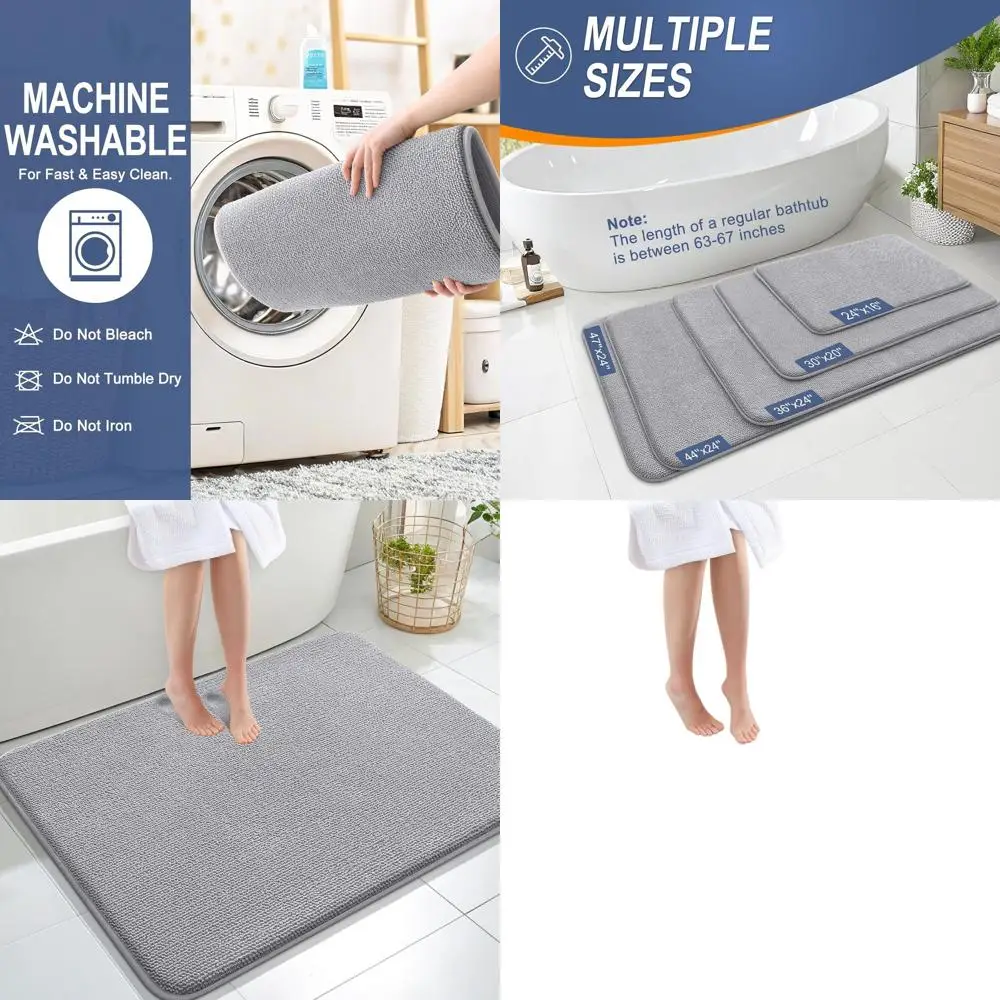 

Коврик для ванной из пены с эффектом памяти, 40x32 дюйма, утолщенный - мягкий, впитывающий, быстросохнущий, нескользящий, можно стирать в машине, для ванной, душа, серый