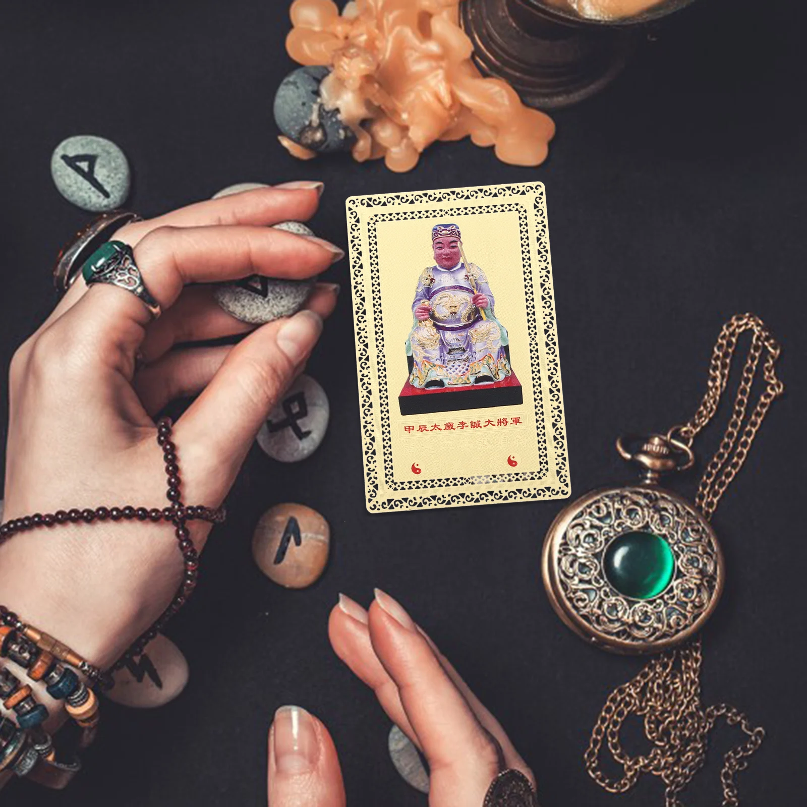 

Chinese Style Taisui Card Metal Luck Amulet Protection Card Small Portable Wallet Blessing Amulet Taisui Cards