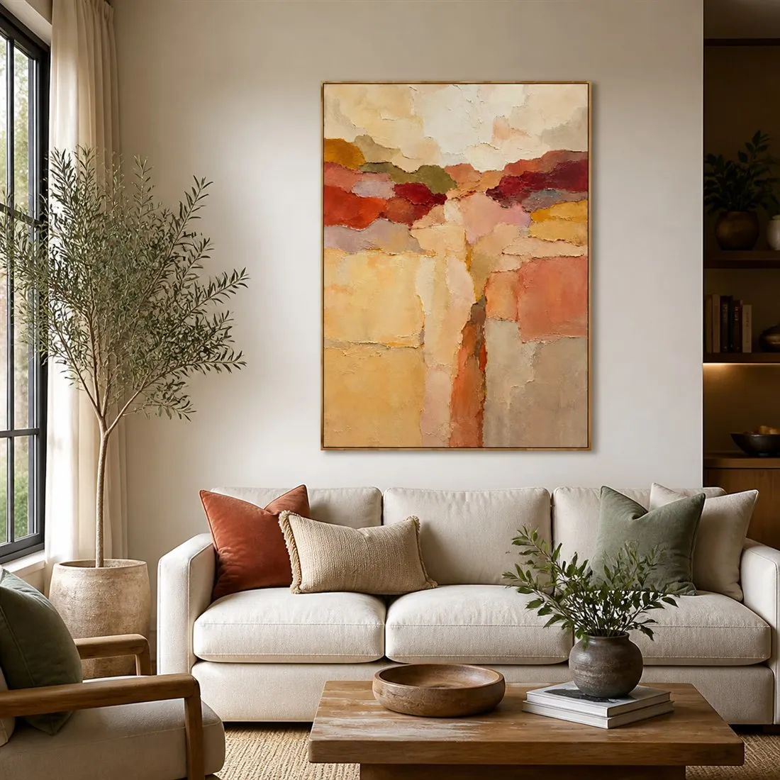 Warm Earth Tone Abstract Painting,Canvas Wall Print,Modern Art Illustration,High‑Grade Home Decoration Artwork for Bedroom