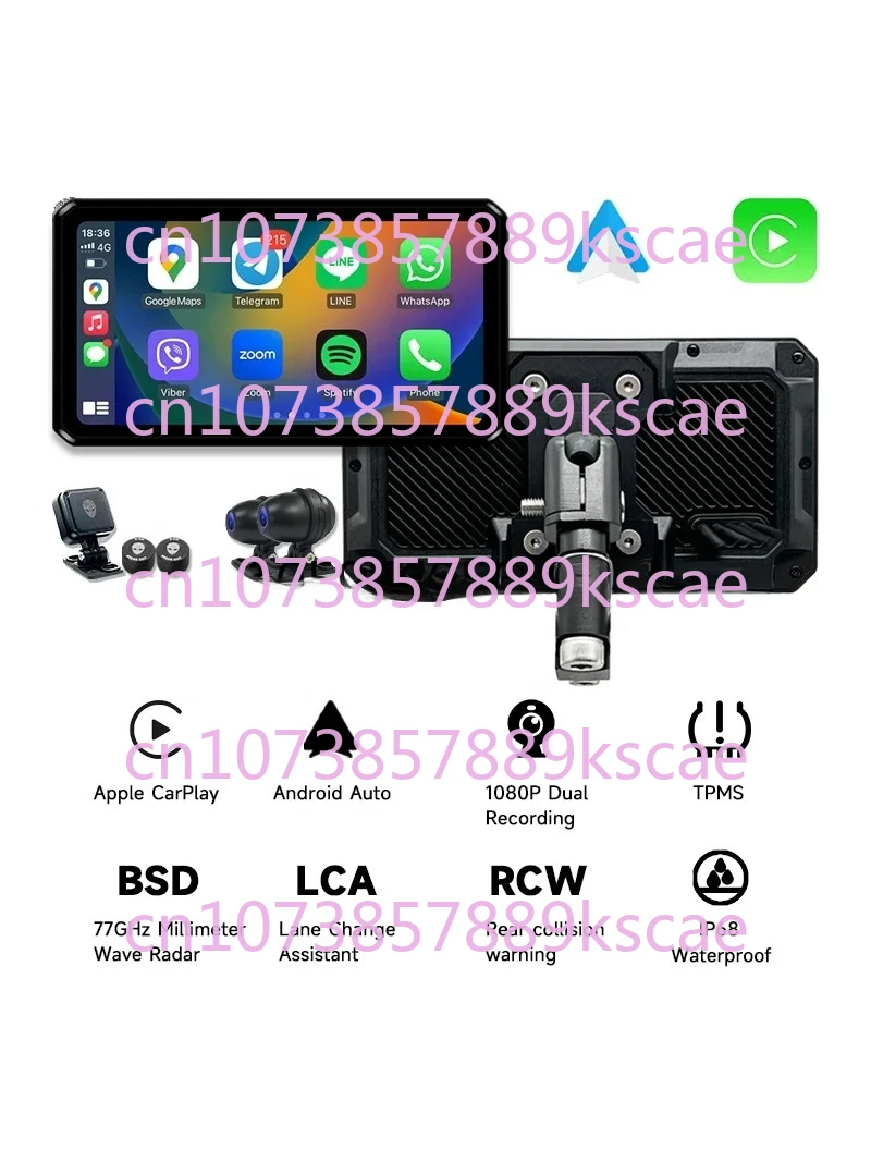 AlienRider M2 Pro Motorcycle CarPlay Navigation Android Auto Dual Recording Dash Cam With 6 Inch Touch Screen 77GHz Radar BSD