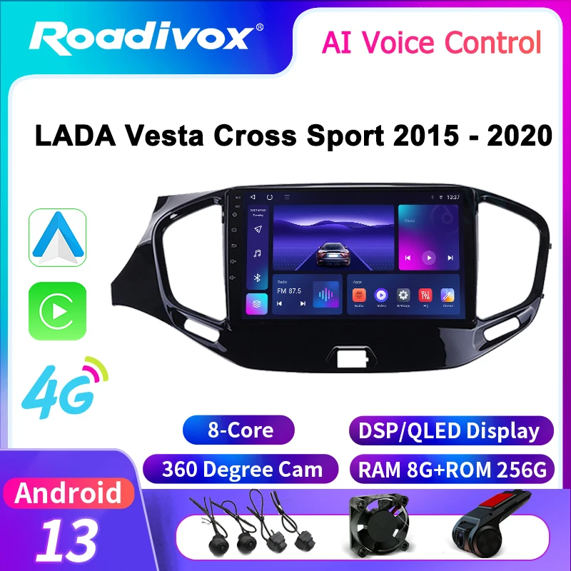 roadivox Android Car Radio for LADA Vesta Cross Sport 2015 2020 GPS Navigation Screen Multimedia Video Player Recorder Carplay
