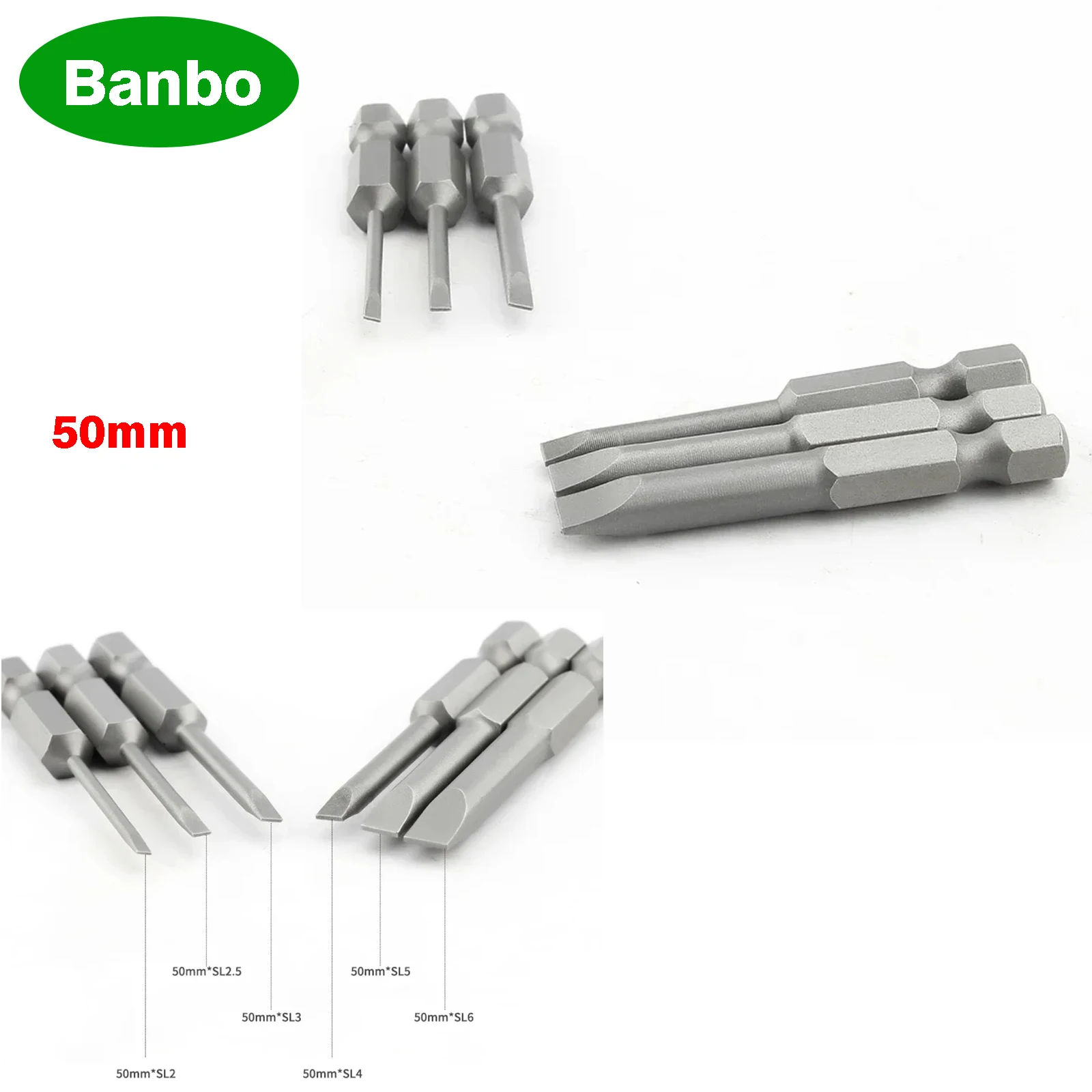 

50mm 2.0-6.0mm Magnetic Flat Head Slotted Tip Screwdrivers Bits Set S2 Alloy 1/4" Driver Bits Hand Tools Screwdriver Drill Bit