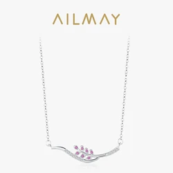 Ailmay 925 Sterling Silver Trendy Charm Leaves Pendant Necklace Dazzling Clear Zircon Link Chain Neck For Women Anniversary Gift